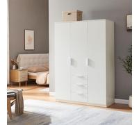 [en.casa] Armario Dormitorio Eiselfing Armario Ropero Clóset con 3 Puertas 2 Percheros 4 Compartimentos 3 Cajones para Dormitorio Vestidor MDF 176 x 120 x 52 cm - Blanco