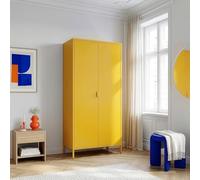 [en.casa] Armario Dormitorio Esteli con 2 Puertas 2 Percheros 4 Estantes Regulables Armario Ropero Clóset para Dormitorio Vestidor Acero 170 x 80 x 45 cm - Amarillo