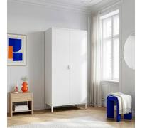 [en.casa] Armario Dormitorio Esteli con 2 Puertas 2 Percheros 4 Estantes Regulables Armario Ropero Clóset para Dormitorio Vestidor Acero 170 x 80 x 45 cm - Blanco