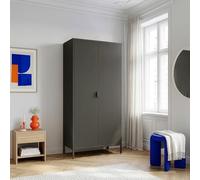 [en.casa] Armario Dormitorio Esteli con 2 Puertas 2 Percheros 4 Estantes Regulables Armario Ropero Clóset para Dormitorio Vestidor Acero 170 x 80 x 45 cm - Negro