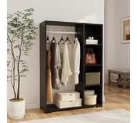 [en.casa] Armario Dormitorio Nesbyen con Barra 126x90x30 cm Negro | Organizador armario para dormitorio oficina vestidor entrada, armario ropero, Perchero burro ropa 4 estantes, diseño abierto