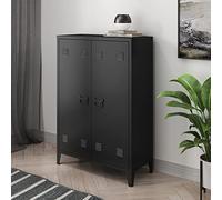 [en.casa] Armario Metálico de Oficina con Cerraduras Magnéticas Mueble Organizador con 2 Estantes Regulables Ventilación Óptima Acero 110 x 75 x 33 cm Negro