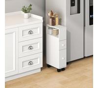 [en.casa] Armario Rodante Delgado Broreynna con Cajones y 1 Compartimento Abierto Carrito Auxiliar con Ruedas Mueble Baño de 3 Niveles Carro de Almacenamiento Cocina 66 x 15 x 33 cm - Blanco