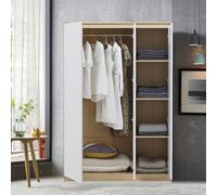 [en.casa] Armario Ropero Bastheim Práctico Armario Dormitorio con 3 Puertas 1 Perchero 4 Compartimentos Fácil de Limpiar MDF 176 x 120 x 52 cm - Efecto Roble y Puertas Blancas