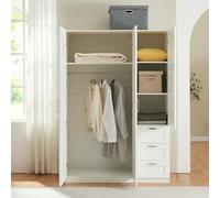 [en.casa] Armario Ropero Finning para Vestidor Dormitorio Guardarropa Armario de Dormitorio 3 Puertas 1 Barra 4 Compartimentos Inferiores 3 Cajones 176 x 120 x 52 cm - Blanco