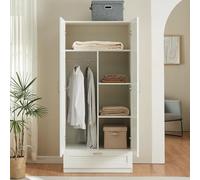 [en.casa] Armario Ropero Finning para Vestidor Dormitorio Guardarropa Armario de Dormitorio con 2 Puertas 1 Perchero 4 Compartimentos 1 Cajón 176 x 80 x 52 cm - Blanco