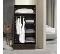 [en.casa] Armario Ropero Finning para Vestidor Dormitorio Guardarropa Armario de Dormitorio con 2 Puertas 1 Perchero 4 Compartimentos 1 Cajón 176 x 80 x 52 cm - Efecto Nogal Oscuro