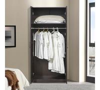 [en.casa] Armario Ropero Finning para Vestidor Dormitorio Guardarropa Armario de Dormitorio con 2 Puertas 1 Perchero 1 Compartimento Inferior 176 x 80 x 52 cm - Efecto Nogal Oscuro