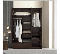 [en.casa] Armario Ropero Finning para Vestidor Dormitorio Guardarropa Armario de Dormitorio con 3 Puertas 2 Barras 7 Compartimentos 1 Cajón 176 x 120 x 52 cm - Efecto Nogal Oscuro