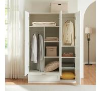 [en.casa] Armario Ropero Finning para Vestidor Dormitorio Guardarropa Armario de Dormitorio con 3 Puertas 2 Barras 7 Compartimentos 1 Cajón 176 x 120 x 52 cm - Blanco