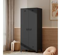 [en.casa] Armario Ropero Hankasalmi Armario Dormitorio Guardaropa 2 Puertas con Ranuras de Ventilación Perchero 5 Compartimentos Estantes Regulables Acero 180 x 90 x 40 cm - Negro