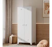 [en.casa] Armario Ropero Hankasalmi Armario Dormitorio Guardaropa 2 Puertas con Ranuras de Ventilación Perchero 5 Compartimentos Estantes Regulables Acero Acero 180 x 90 x 40 cm - Blanco