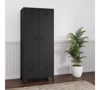 [en.casa] Armario Ropero Hankasalmi Armario Dormitorio Guardaropa 2 Puertas con Ranuras de Ventilación Perchero 4 Compartimentos Estantes Regulables 2 Cajones Acero 180 x 90 x 40 cm - Negro