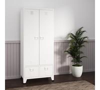 [en.casa] Armario Ropero Hankasalmi Armario Dormitorio Guardaropa 2 Puertas con Ranuras de Ventilación Perchero 4 Compartimentos Estantes Regulables 2 Cajones Acero Acero 180 x 90 x 40 cm - Blanco