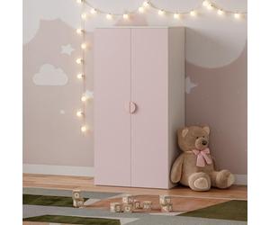 [en.casa] Armario Ropero Infantil Sandnes Armario Infantil para Ropa con Barra Colgante y 2 Puertas con Tiradores 123 x 60 x 40 cm - Blanco/Rosa