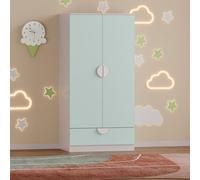 [en.casa] Armario Ropero Infantil Sandnes con Cajón y Barra para Colgar Armario Infantil para Ropa Accesorios 2 Puertas con Tiradores 123 x 60 x 40 cm - Blanco/Verde Menta
