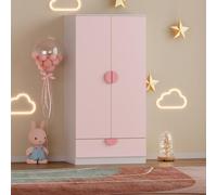 [en.casa] Armario Ropero Infantil Sandnes con Cajón y Barra para Colgar Armario Infantil para Ropa Accesorios 2 Puertas con Tiradores 123 x 60 x 40 cm - Blanco/Rosa