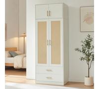 [en.casa] Armario ropero Larundi 2 Puertas 216x80x52cm Blanco Efecto ratán