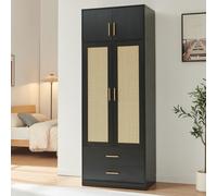 [en.casa] Armario ropero Larundi 2 Puertas 216x80x52cm Negro Efecto ratán