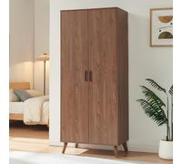 [en.casa] Armario ropero Norg 2 Puertas 4 estantes 191x80x52cm Efecto Nogal