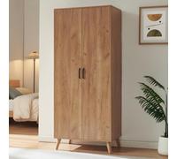 [en.casa] Armario ropero Norg 2 Puertas 4 estantes 191x80x52cm Efecto Roble