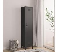 [en.casa] Armario Ropero Seinäjoki Guardarropa Armario Metálico de Oficina con 1 Puerta y 2 Estantes para Taller Vestuario Acero 180 x 38 x 38 cm - Negro