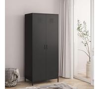 [en.casa] Armario Ropero Seinäjoki Guardarropa Armario Metálico de Oficina con 2 Puertas y 5 Compartimentos para Taller Vestuario Acero 180 x 76 x 50 cm - Negro