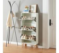 [en.casa] Armario Zapatero Aure con 3 Puertas Abatibles y Compartimentos Zapatero con Espejo para Entrada Recibidor Pasillo Vestidor 134 x 63 x 24 cm - Blanco