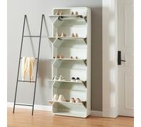 [en.casa] Armario Zapatero Aure con 5 Puertas Abatibles y Compartimentos Zapatero con Espejo para Entrada Recibidor Pasillo Vestidor 180 x 63 x 20 cm - Blanco