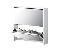 [en.casa] Armario Zapatero con Espejo Lund Mueble Zapatero con 2 Puertas Abatibles Organizador de Zapatos para 6 Pares de Calzado 67 x 63 x 17 cm Blanco