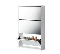 [en.casa] Armario Zapatero con Espejo Lund Mueble Zapatero con 3 Puertas Abatibles Organizador de Zapatos para 9 Pares de Calzado 103 x 63 x 17 cm Blanco