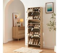 [en.casa] Armario Zapatero con Espejo Lund Mueble Zapatero con 5 Puertas Abatibles Organizador de Zapatos para 20 Pares de Calzado 169 x 60 x 24 cm Roble Sonoma