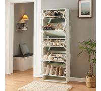 [en.casa] Armario Zapatero con Espejo Lund Mueble Zapatero con 5 Puertas Abatibles Organizador de Zapatos para 20 Pares de Calzado 169 x 60 x 24 cm Blanco