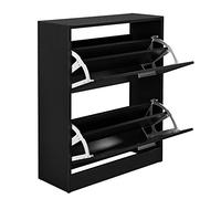 [en.casa] Armario Zapatero Sykkylven Organizador de Zapatos con 2 Puertas para 12 Pares Mueble Zapatero Estrecho para Entrada Recibidor 81 x 63 x 24 cm - Negro