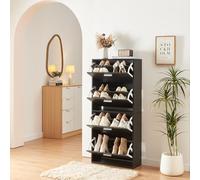 [en.casa] Armario Zapatero Sykkylven Organizador de Zapatos con 4 Puertas para 16 Pares Mueble Zapatero Estrecho para Entrada Recibidor 134 x 60 x 24 cm - Negro