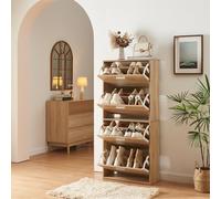 [en.casa] Armario Zapatero Sykkylven Organizador de Zapatos con 4 Puertas para 16 Pares Mueble Zapatero Estrecho para Entrada Recibidor 134 x 60 x 24 cm - Roble Sonoma