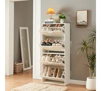 [en.casa] Armario Zapatero Sykkylven Organizador de Zapatos con 4 Puertas para 16 Pares Mueble Zapatero Estrecho para Entrada Recibidor 134 x 60 x 24 cm - Blanco