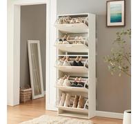 [en.casa] Armario Zapatero Sykkylven Organizador de Zapatos con 5 Puertas para 20 Pares Mueble Zapatero Estrecho para Entrada Recibidor 169 x 60 x 24 cm - Blanco