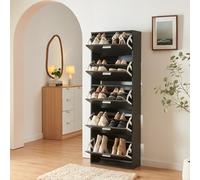 [en.casa] Armario Zapatero Sykkylven Organizador de Zapatos con 5 Puertas para 20 Pares Mueble Zapatero Estrecho para Entrada Recibidor 169 x 60 x 24 cm - Negro