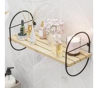[en.casa] Balda Flotante Estante de Pared 1 Estante con Laterales de Forma Ovalada Organizador de Baño Escritorio Cocina Dormitorio Versátil Metal Pino 40 x 16 x 20 cm - Bicolor