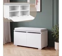 [en.casa] Banco Zapatero 2 en 1 Brande 42x80x35 cm Blanco/Gris Claro | Mueble recibidor con 4 Compartimientos 2 puertas abatibles organizador de calzados con asiento tapizado textil hasta 160 kg