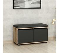 [en.casa] Banco Zapatero Brande con 4 Compartimientos Organizador de Calzados con Asiento Tapizado Recibidor Aglomerado Textil 42 x 80 x 35 cm - Roble/Negro