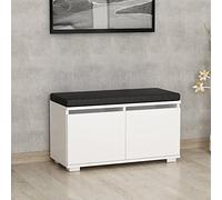 [en.casa] Banco Zapatero Brande con 4 Compartimientos Organizador de Calzados con Asiento Tapizado Recibidor Aglomerado Textil 42 x 80 x 35 cm - Blanco/Negro