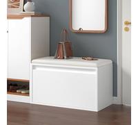 [en.casa] Banco Zapatero Degerfors con Cajón Mueble Zapatero para 3 Pares de Calzado con Asiento Tapizado para Entrada Recibidor Dormitorio Aglomerado Polipiel 80 x 39 x 45 cm - Blanco