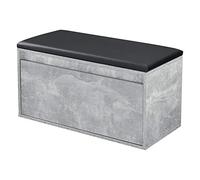 [en.casa] Banco Zapatero Degerfors con Cajón Mueble Zapatero para 3 Pares de Calzado con Asiento Tapizado para Entrada Recibidor Dormitorio Aglomerado Polipiel 80 x 39 x 45 cm - Efecto Hormigón/Negro