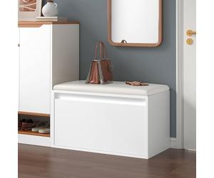 [en.casa] Banco Zapatero Degerfors con Cajón Mueble Zapatero para 3 Pares de Calzado con Asiento Tapizado para Entrada Recibidor Dormitorio Aglomerado Polipiel 80 x 39 x 45 cm - Blanco
