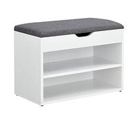 [en.casa] Banco Zapatero Gentofte para 4 Pares 46x60x30 cm Blanco/Gris | Asiento acolchado con 2 compartimento abiertos, 1 compartimento extra debajo la tapa abatible, para recibidor dormitorio