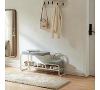 [en.casa] Banco Zapatero Jässaatka con Taburete para Dormitorio Entrada Mueble Recibidor con Asientos Tapizados de Diferentes Alturas Metal Textil 100 x 32 x 46 cm - Gris