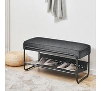 [en.casa] Banco Zapatero Lillehammer para Dormitorio Entrada para 3 Pares de Zapatos Mueble Recibidor Asiento Tapizado Metal Textil 90 x 37 x 42 cm - Negro