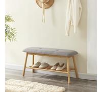 [en.casa] Banco Zapatero para Entrada Recibidor Asiento Tapizado Almacenamiento de Calzados para 3 Pares Ahorrar Espacio Bambú Tela 45 x 90 x 30 cm - Gris y Color Natural